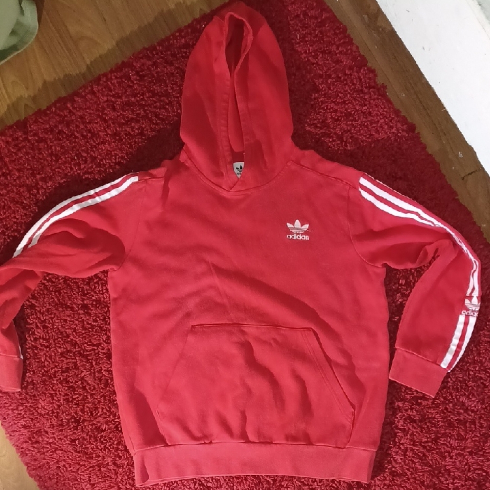 Adidas Bold Red Hoodie with Iconic White Stripes
